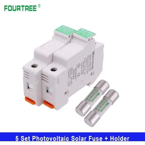 5Set Photovoltaic Solar Fuse Holder With 10*38mm DC 1000V 1A 3A 5A 10A 15A 20A 25A 32A For Combiner Box Solar System Protection