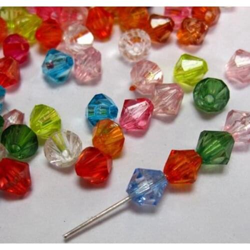 500 Mixed Colour Transparent Acrylic Faceted Bicone Spacer Beads 6X6mm