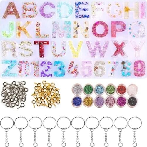 73Pcs Letter Crystal Epoxy Silicone Keychain Mold DIY Jewelry Pendant Making Mold DIY Pendant Set