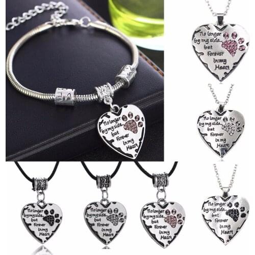 No Longer By My Side" Loss Of Dog Cat Pet Memorial Necklace In Pink Black Clear Pet Paw Charm Pendant Chain Necklace Women Men