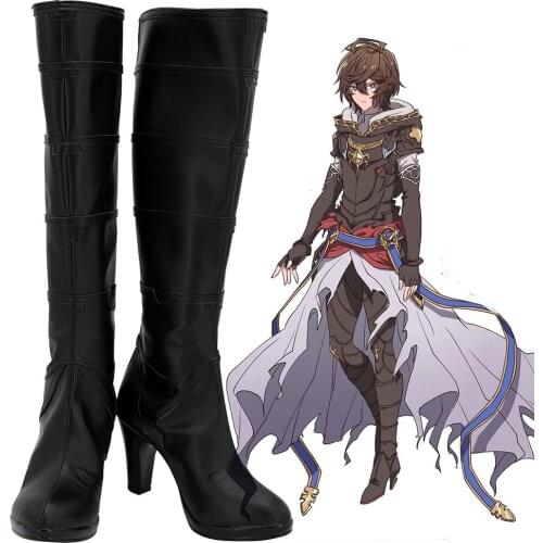 Granblue Fantasy Sandalphon Cosplay Boots Black High Heel Shoes Custom Made for Unisex