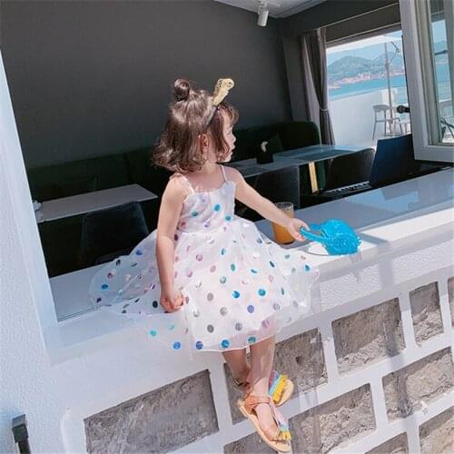 2019 Girl Kids Fashion Shinning Dot Strap Dress Baby Girls Summer Princess Dresses Children Clothes Vestido