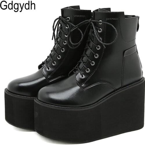 Gdgydh Big Size 43 Platform High Heels Cosplay Fashionable Autumn Ankle Boots Platform Women Wedges Heel Model Catwalk 2021 New