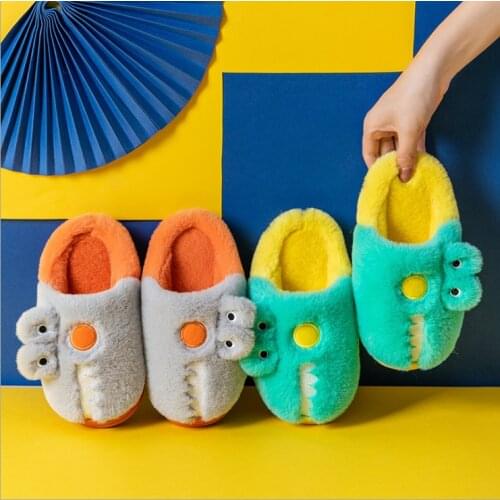 Boys' cotton slippers winter girls' indoor home antiskid cartoon warm warm middle and large childrens plush slippers autumn