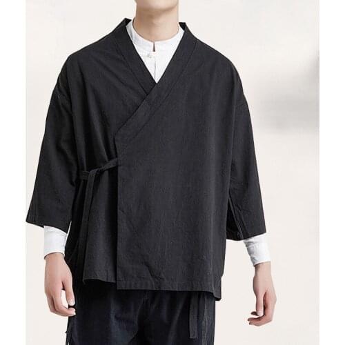 Men Chinese Style Casual Cardigan Vintage Solid Color Coat Jackets Spring Autumn Male Cotton Fashion Plus Size Loose Shirts