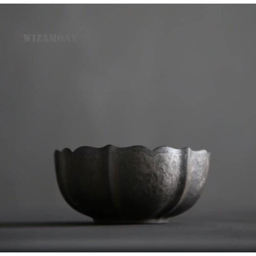 WIZAMONY Chinese 500ml Eco-Friendly Crude Pottery Black Glaze Tea Wash Tea water Container Canister Teaware D