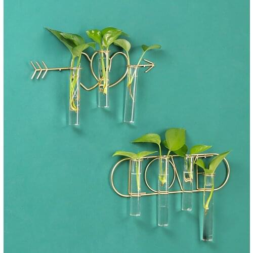 Creative Wall Hydroponics Wrought Iron Glass Plant Vases Hanging Container Home Decoration 2021 New