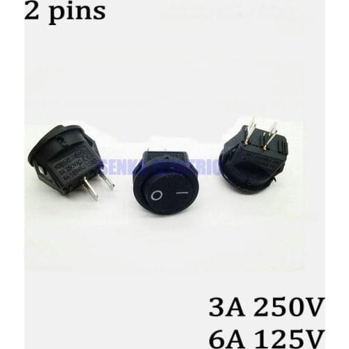 50pcs/lot 16mm Diameter Round Boat Rocker Switches 3A 250V 6A125V AC 2 Pin Black ON-OFF 2-foot Power ON-OFF Switch