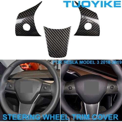 LHD RHD Car Styling Real Carbon Fiber Central Steering Wheel Trim Cover Decorative Decal Sticker For Tesla MODEL3 2018-19