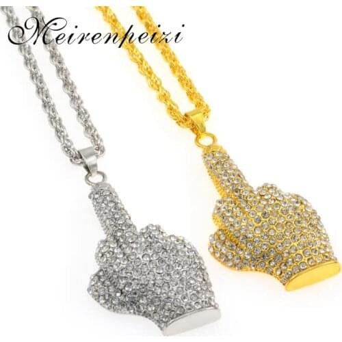 Hot cool mens personality vertical finger pendant trend hip hop full necklace