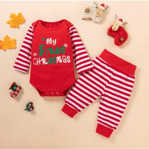 Ma&Baby 0-24M 1st Christmas Newborn Infant Baby Girls Clothes Set Xmas Outfits Letter Romper Striped Pants DD40