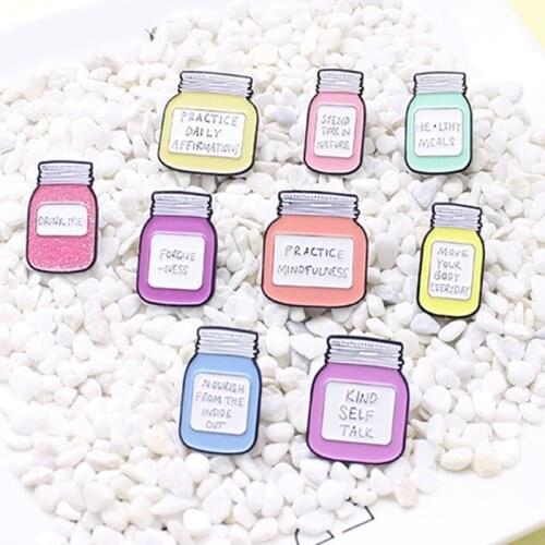 Lovely Candy colors Glass jar series Enamel brooch Letter Post-it healthy lifestyle storage jar Color badge Gifts for girls