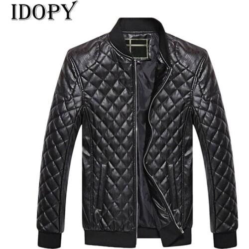 Idopy Men Slim Fit Casual Bomber Jacket Windbreaker PU Motorcycle Leather Outerwear Coat
