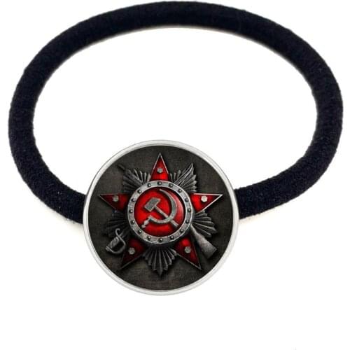CCCP USSR Soviet Army Red Star Hairbands 16mm Glass Cabochon Art Round Russian Badges LOGO Hair Jewelry For Women Girls Gift