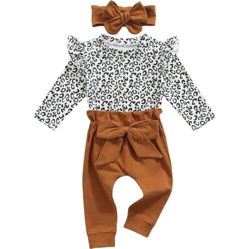2021 Casual Newborn Infant Baby Girls Clothes Set Knitted Bandage Tops Flower Print Pants Hat Outfits Autumn Clothing 0-18M