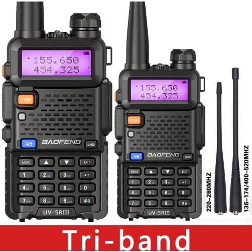 2pcs Baofeng UV-5R III Tri-band 220-260Mhz 5W Walkie Talkie Portable CB Ham Two Way Radio HF Transceiver UV- 5RX3 Two Antennas