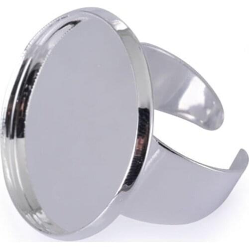 10pcs Adjustable Round Bezel Cameo Ring Base Setting + 25 MM Glass Cabochon Ring Base Blanks Setting