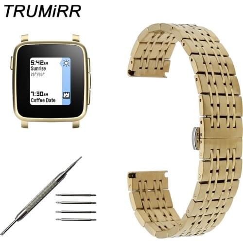 22mm Stainless Steel Watch Band for Pebble 1 1st Gen Pebble Time / Steel Butterfly Buckle Strap Wrist Bracelet Black Gold Silver