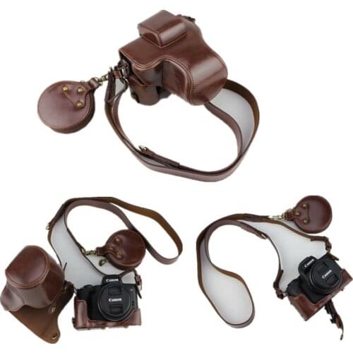 Luxury Version PU Leather Case Cover Set For Canon EOS M50 Half Body Camera Bag With Storage Bag Shoulder Strap Battery Opening