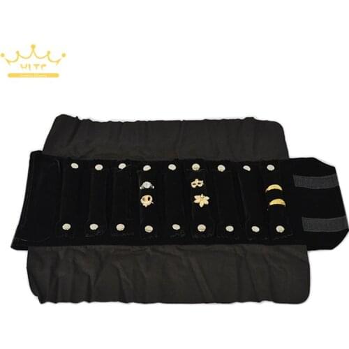 Jewelry Roll Bag Display Ring Package Black velvet Ring Holder Bag Jewelry Rolls Organizer Ring Storage Bags Cases Free Shipping