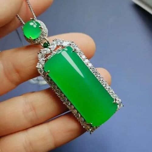 With Certificate Green Jade Emerald Safe and sound card Pendants Necklaces 925 Sterling Silver Necklaces For Women Fine Jewelry