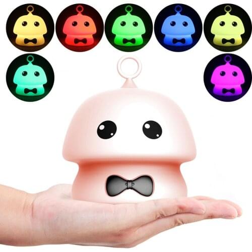 USB Rechargeable Cute Mushroom Silicone LED Night Light Lamp Sensor Tap Control 7-Color Desk Lamp for Kids Lover Baby Gift