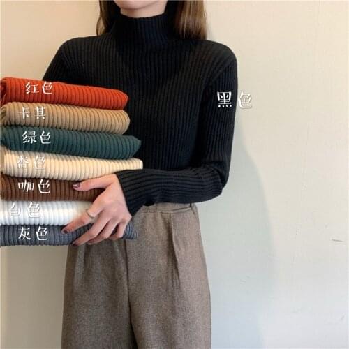 2020 Autumn Winter Thick Sweater Women Knitted Pullover Sweater Long Sleeve Turtleneck Slim Jumper Soft Warm Pull Femme b684