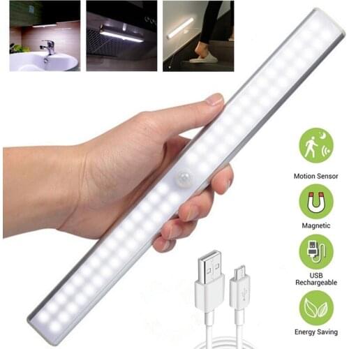 USB Rechargeable LED Closet Light Under PIR Motion Sensor Cabinet Light Magnetic Night Wall Lamp For Kitchen Stairs Wardrobe