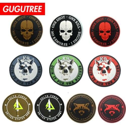 GUGUTREE embroidery pvc HOOK&LOOP skull fox patches dogs patches badges applique patches for clothing AD-45