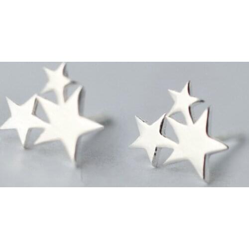 Womens girls' Real. 925-Sterling-Silver 3Stars Stud Earrings jewelry 8mm GTLE938