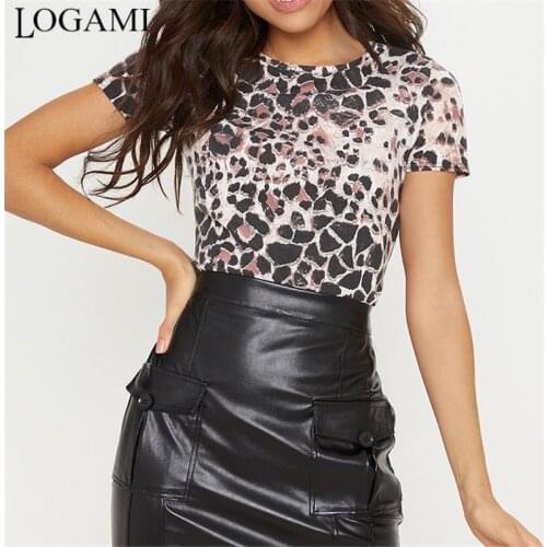 LOGAMI O Neck Leopard Print Slim Fit T Shirt Women Shirts Summer Streetwear Short Sleeve Casual Tee Top 2020