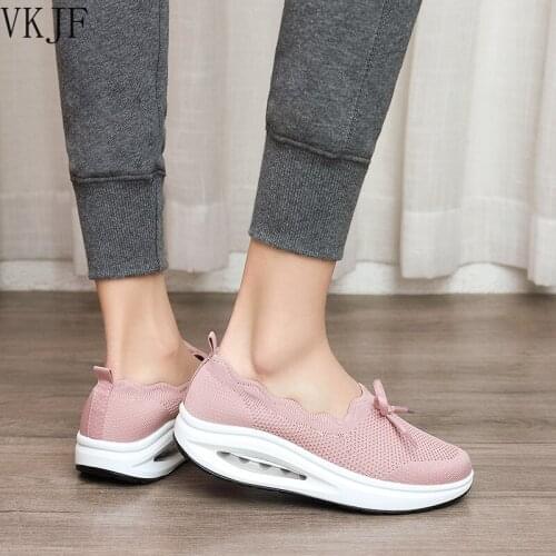 Lace 2021 Casual Soft Mesh Breathable Swing Wedges Women Shoes Sneakers Height Increasing Chaussure Femme Ladies Trainers