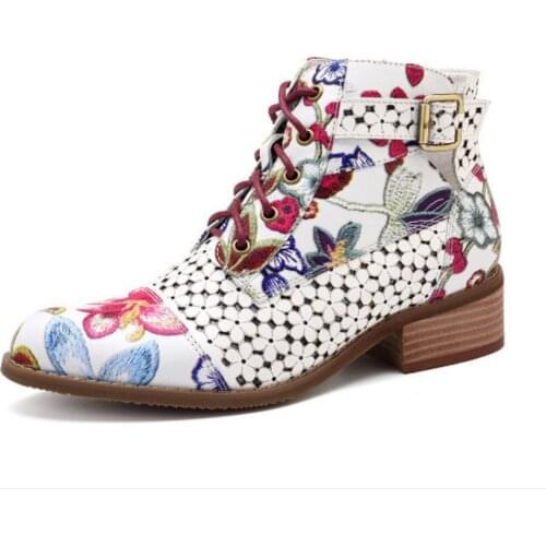 YSHUNIJ Latest 2021 Large Size Womens Boots Autumn Winter Color Matching Flower Short Boots 35-43