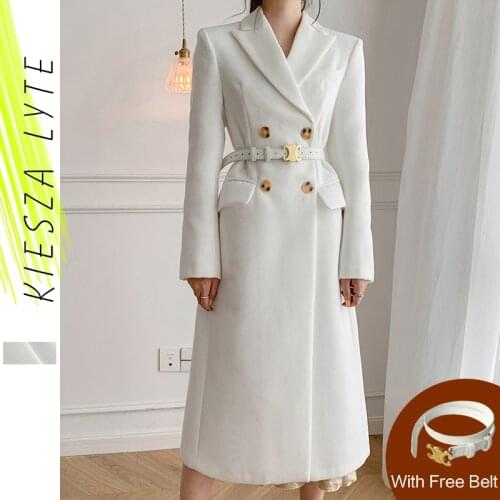 Winter Woolen Coat Women Elegant White Thickening Warm Cashmere Wool Blend Coat Jacket Outerwear Runway Fashion Female Overcoat