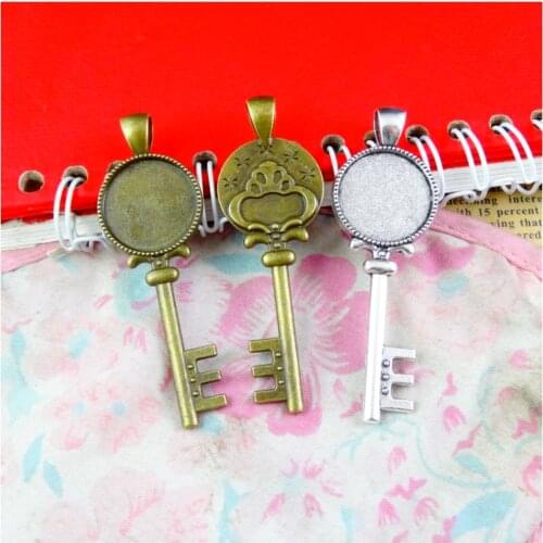 16pcs 18mm Inner Size 61*20.2MM Outer Size Vintage Antique Silver Plated Antique Bronze Color Base Setting Diy Key Pendant
