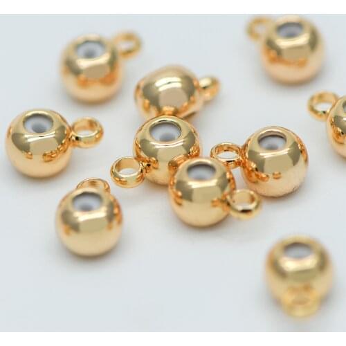 20pcs Rondelle Rubber Stopper Beads with Loop, Gold plated Brass Charm Holder Connector (GB-248)
