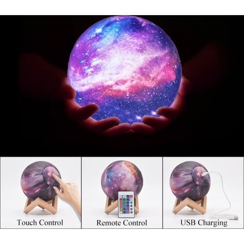 3/7/16 Colors LED Galaxy Lamp Touch Change Remote Control LED Night Light 3D Print Star Moon Lamp Home Decor Creative Kids Gift