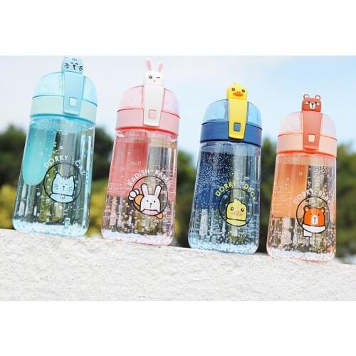 340ml Cartoon Pop-up Cup Three Dimensional Adorable Water Bottle with Cover and Rope Safety Sealed Watertight Plastic Cup