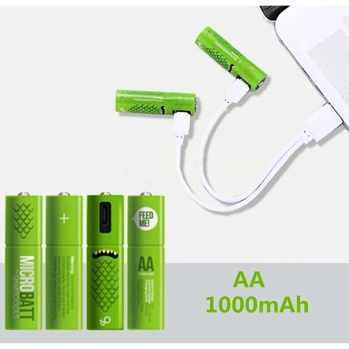 4pcs/lot Hot new 1.2V AA rechargeable battery 1000mAh USB Ni-MH rechargeable battery with Micro-USB charging cable