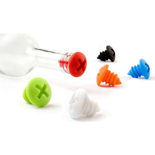 5pcs Screw Design Silicone Wine Bottle Stopper Cork Plug Barware Bar Party Funny Gadget Tools