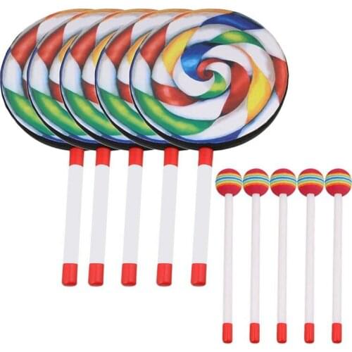 5Pack 8Inch Lollipop Drum with Mallet Rainbow Color Music Rhythm Instruments Kids Baby Children Playing Toy