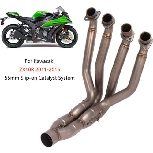 55 mm Slip-on Exhaust System for Kawasaki Ninja ZX10R 2011-2015 Motorcycle Front Link Pipe Reserve Original Catalyst Exhaust Tip