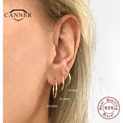 CANNER 12/14/16/18MM Size 925 Sterling Silver Classic Simple Circle Earrings For Women Piercing Hoop Earring Jewelry pendientes