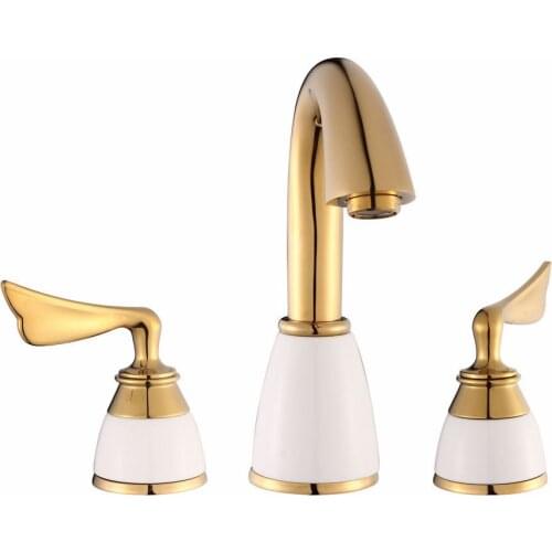 FREE SHIPPING gold colour sink waterfall faucet widespread sink lavatory faucet