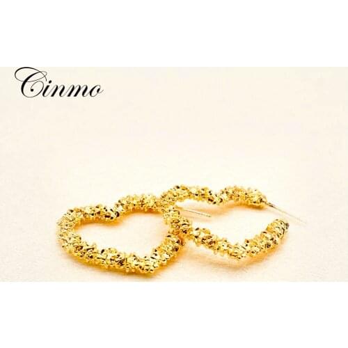 Cinmo Gold Big Hollow Heart Piercing Stud Earrings Trendy Statement Punk Charm Earrings For Women Girls Fashion Ear Jewelry