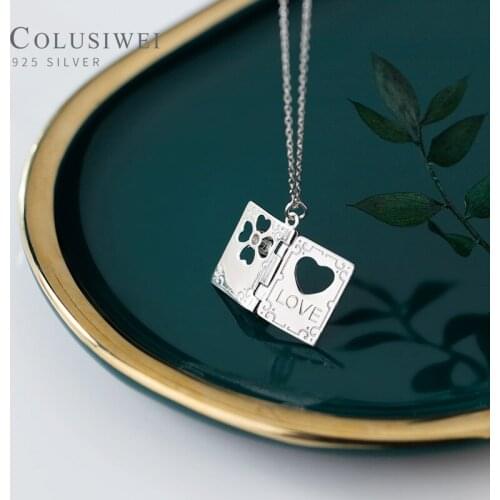 Colusiwei Clear CZ Romantic Heart Four Leaves Flower Love Letter Sterling Silver 925 Pendant for Women Link Chain Fine Jewelry