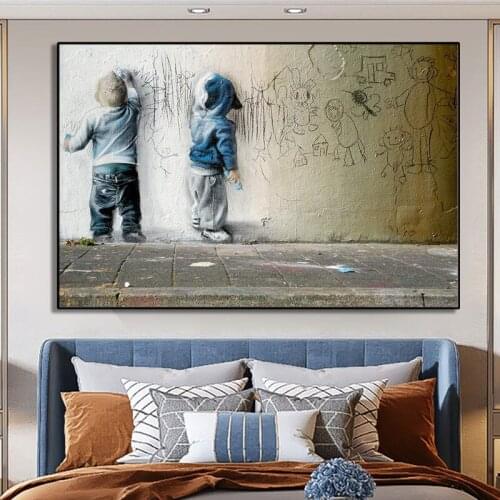 Graffiti Art Banksy Kids Scrawl Wall Canvas Painting Children Posters and Prints Street Wall Art Picture for Living Room Decor