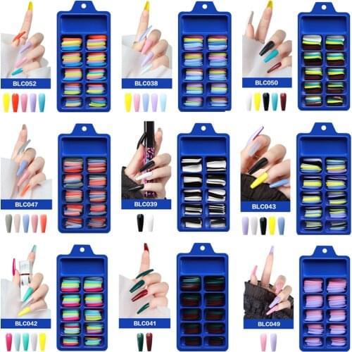 Nail Art Fake Nails Stiletto Tips Clear Press on Long False with Glue Coffin Stick Display Full Cover Artificial Designs Matte