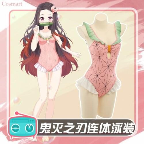 Anime Demon Slayer Kimetsu no Yaiba Kamado Nezuko Lovely One-piece Swimsuit Swimwear Summer Suit Bodysuit Cosplay Costume Party