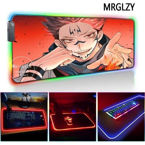 MRGLZY Anime Mouse Pad LED Light RGB Gamer XXL Jujutsu Kaisen Sukuna Large Desk Mat Rug Gaming Accessories for Laptop Keyboard